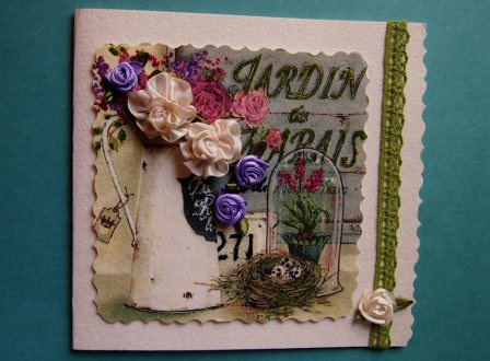 Jak vytvořit kartu s vlastními rukama květinami z hedvábných stuh